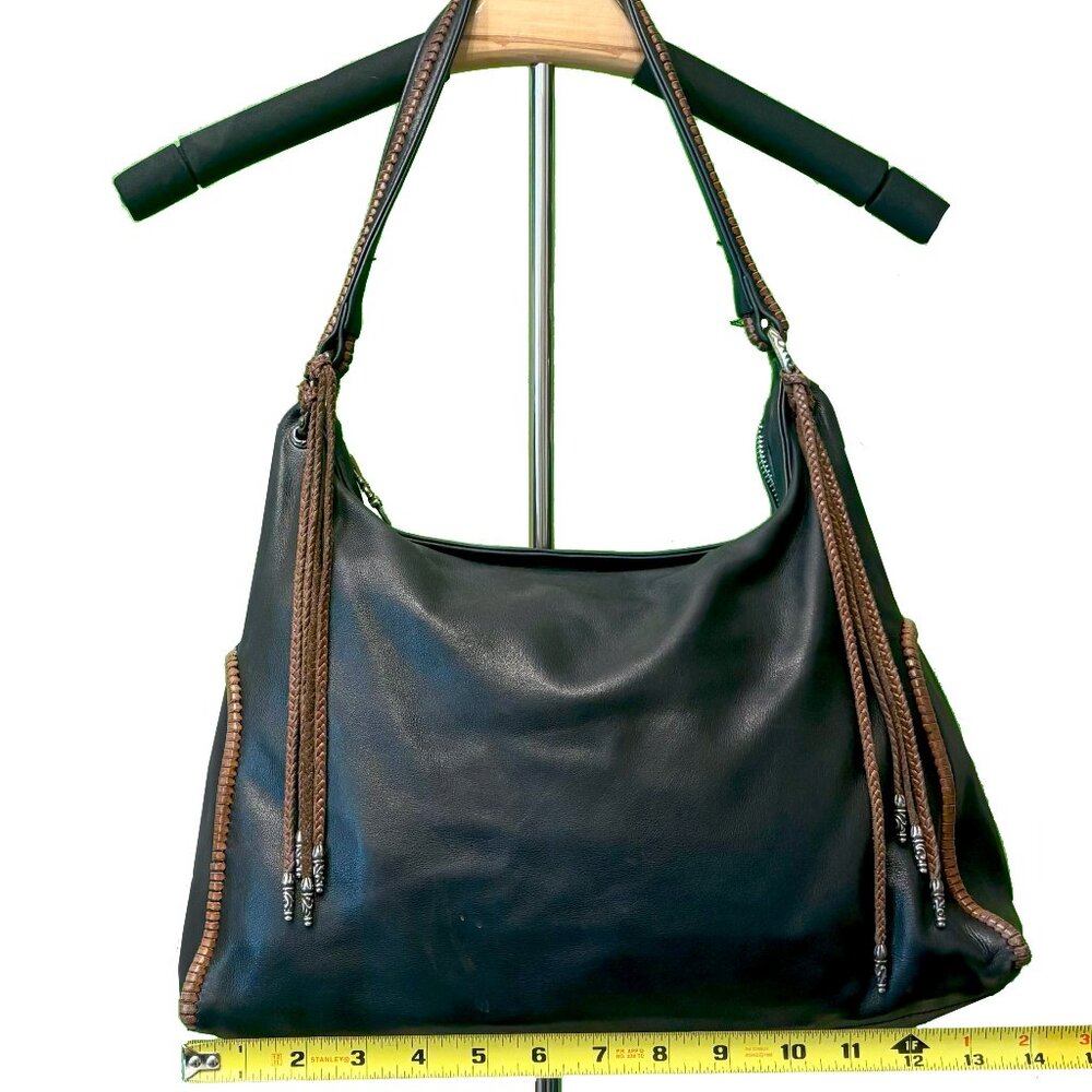 Chrome Hearts Vintage Black Leather Shoulder Bag with Brown Trim (Used)